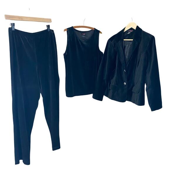 Notations Vintage Black Velvet 3 Piece Pant Suit Blazer Tank Pants Set XL - Picture 1 of 9